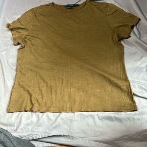 Ralph Lauren Premium Olive 100% Silk  Soft Short Sleeve Crew neck Top